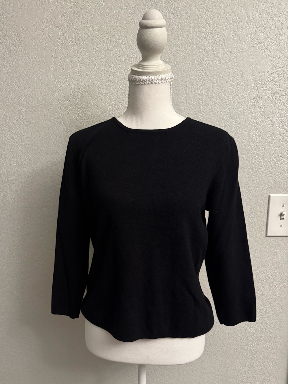 Spenser Jeremy Black Silk Blend Knit Top 3/4 Sleeve Crewneck Blouse Size L